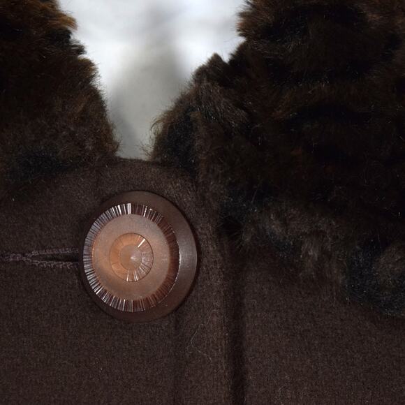 Vtg Womans L Brown Wool Winter Overcoat Faux Fur Collar Cuff Jo-D Lined Buttons - Picture 5 of 13